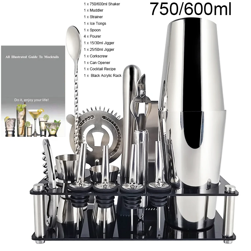 13Pcs Cocktail Shaker 800/750/600/550ml Boston Stainless Steel Mixer Bartender Bar Tools Shakers Set Recipe With Wine Stand