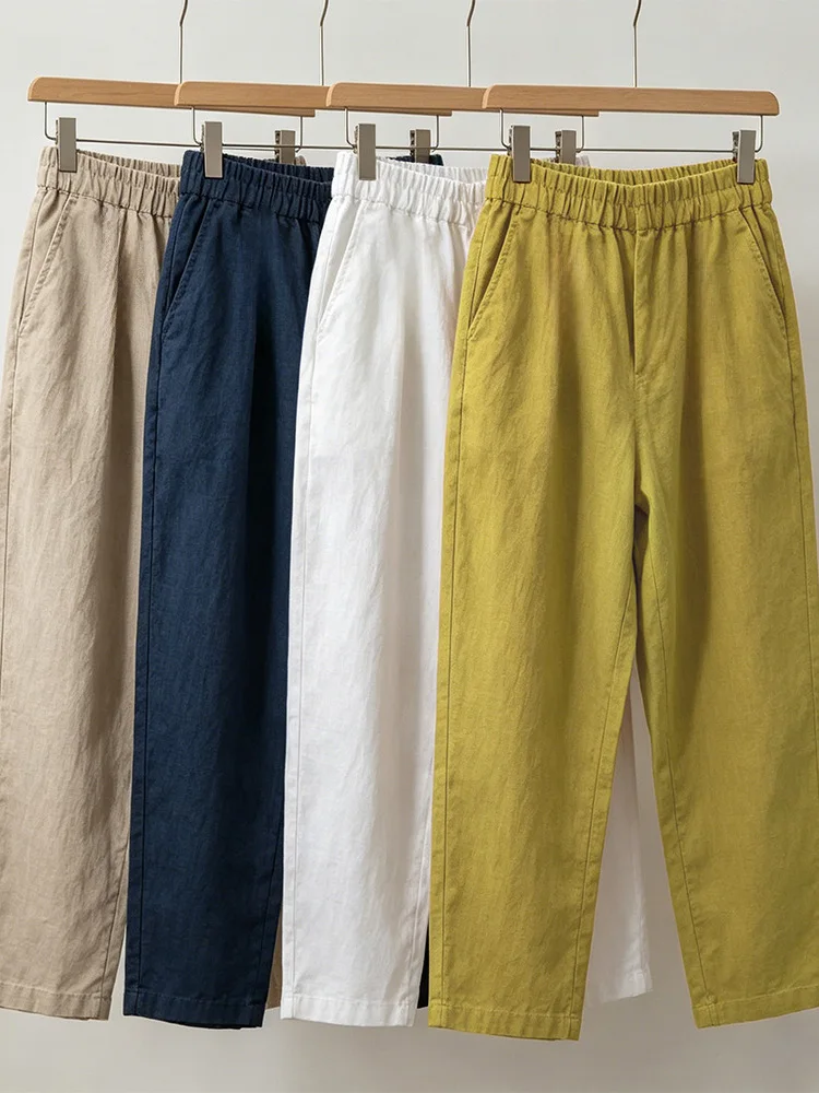 

Summer 2026 Loose Elastic Waist Cotton Linen Harem Pants Large Size Washed Linen Seven-Point Pants Slimming Effect Casual Wear