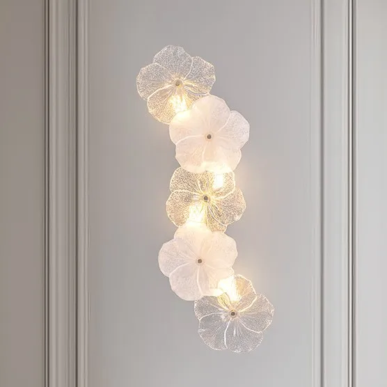 

Living room wall lamp French light luxury background wall decorative lamp Modern simple glass flower bedroom bedside wall lamp