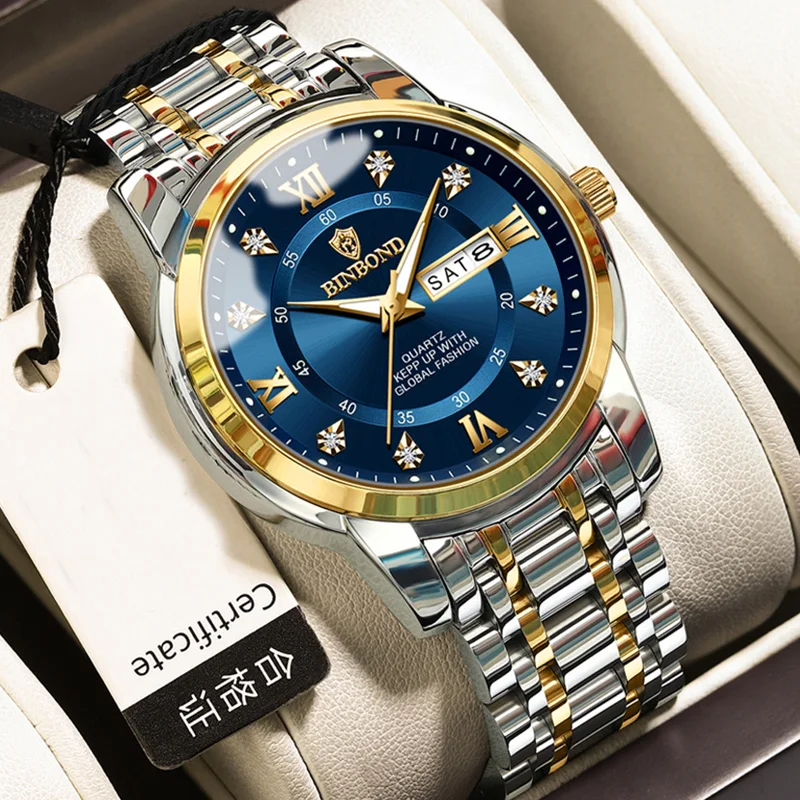 BINBOND Luxury Quartz Watch for Men, Waterproof and Elegant