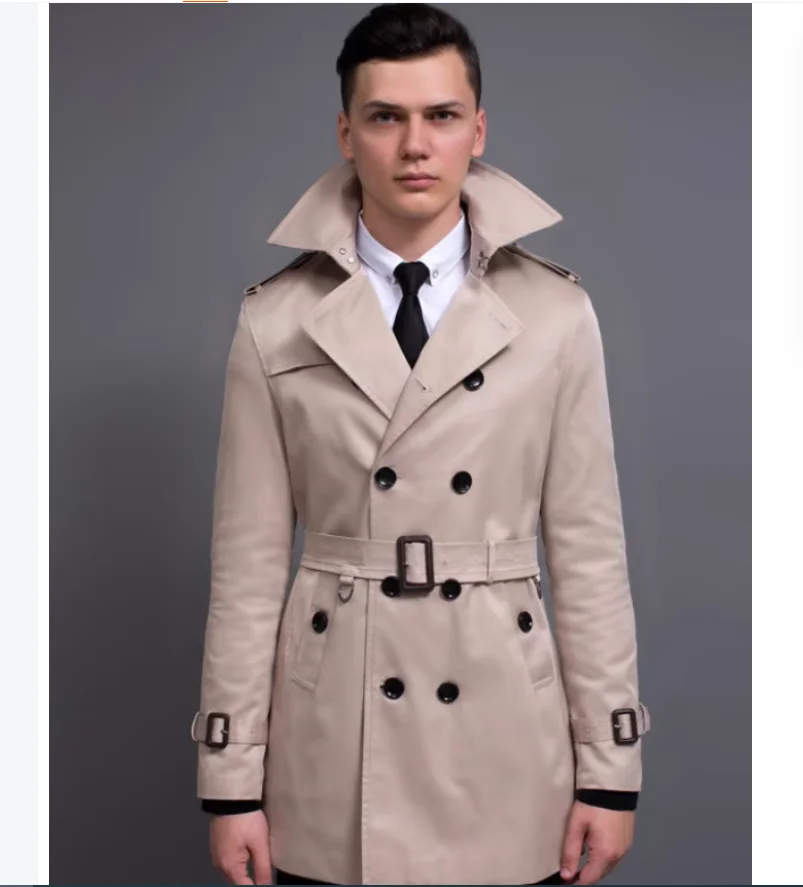 

Spring and Autumn British style slim fit handsome mid length men's coat windbreaker