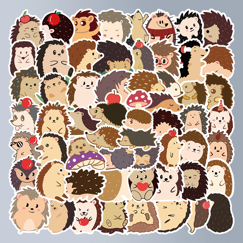 Collezione di adesivi ricci vivaci da 60 pezzi, decalcomanie di animali carini per laptop, diario, album, assortimento di adesivi per creature del bosco