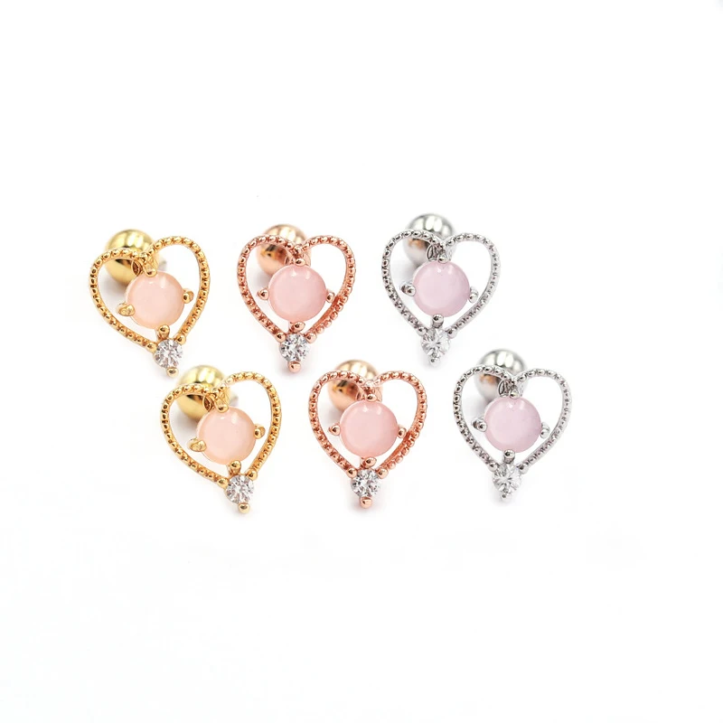 

Copper Hollow Pink Zircon Pave Heart Ear Cartilage Piercing Earring Women Gold Color Screw Helix Stud Cuff Jewelry Wholesale