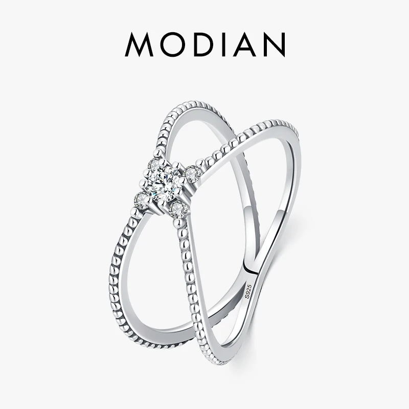 

MODIAN New 925 Sterling Silver Simple Geometric Cross Ring For Women Simple Style Ring Fine Jewelry Anillo Anniversary Gifts