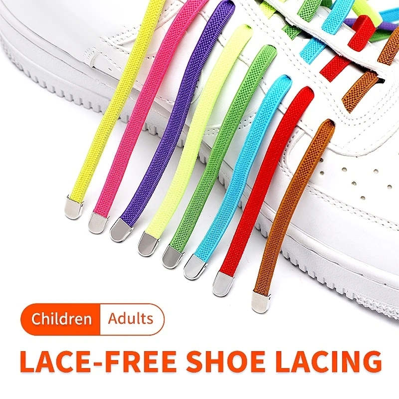 1 Pair Version Elastic No Tie Shoelaces Metal Lock Flat Shoe Laces For Kids Adult Sneakers Quick Shoelaces
