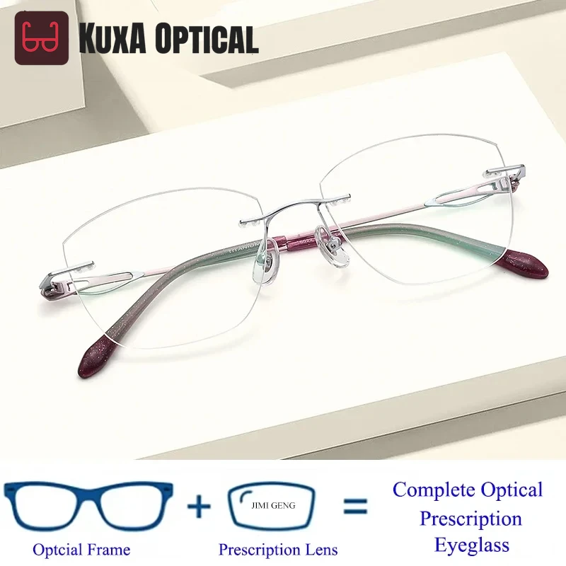 Luxury Brand Rimless Myopia Glasses Women Frameless Anti-blue Light Ultralight TitaniumThin Temples Eyewear Diopter Prescription