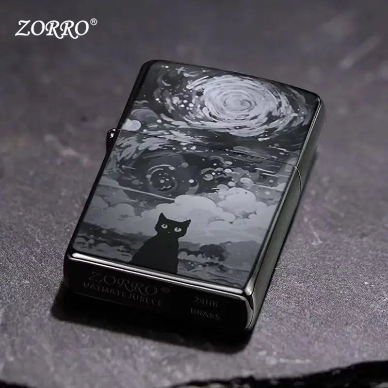 Zorro Starry Sky Cat winddichte aansteker kerosine Vintage slijpschijf cadeau