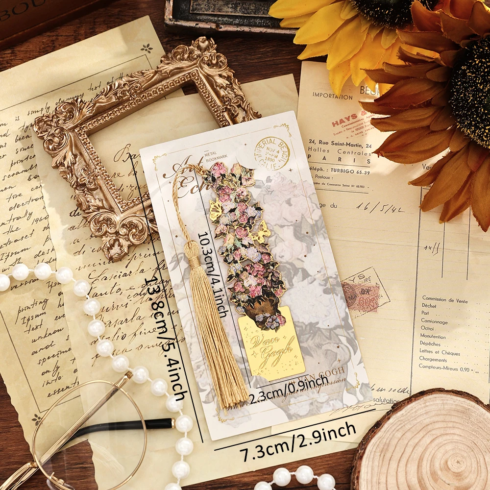 4 pcs Vintage Bronzing Painting Hollow Metal Bookmark Tassel Pendant Reading Book Holder Stationery Supplies For School Friends 