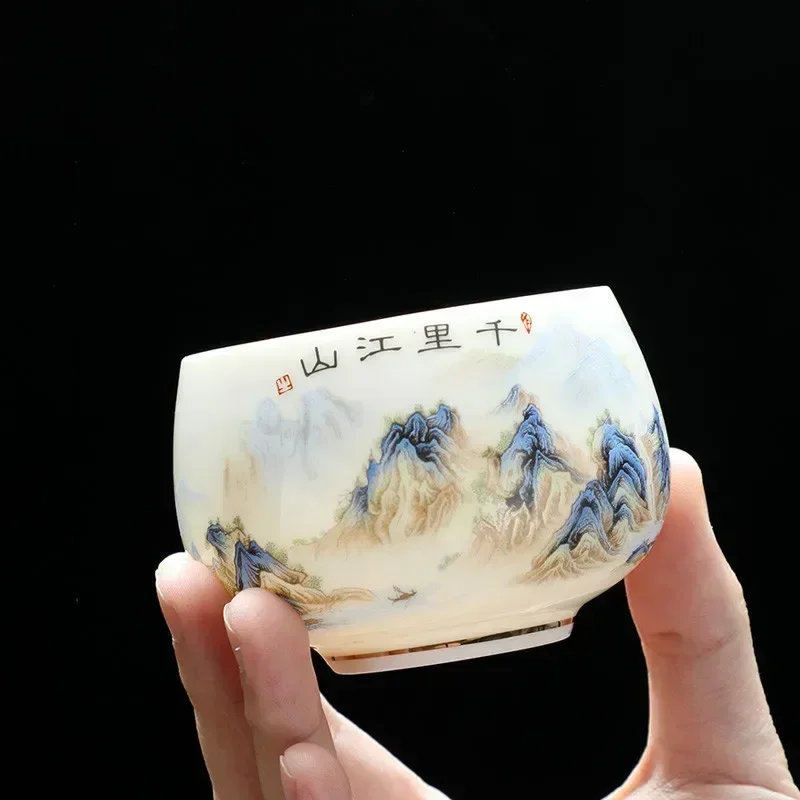 1 Pc Chinese Suede Jade White Porcelain Tea Cup Handmade Teacup Pu'er Master Cup Tea Bowl Personal Meditation Cup Tea Set 120ml