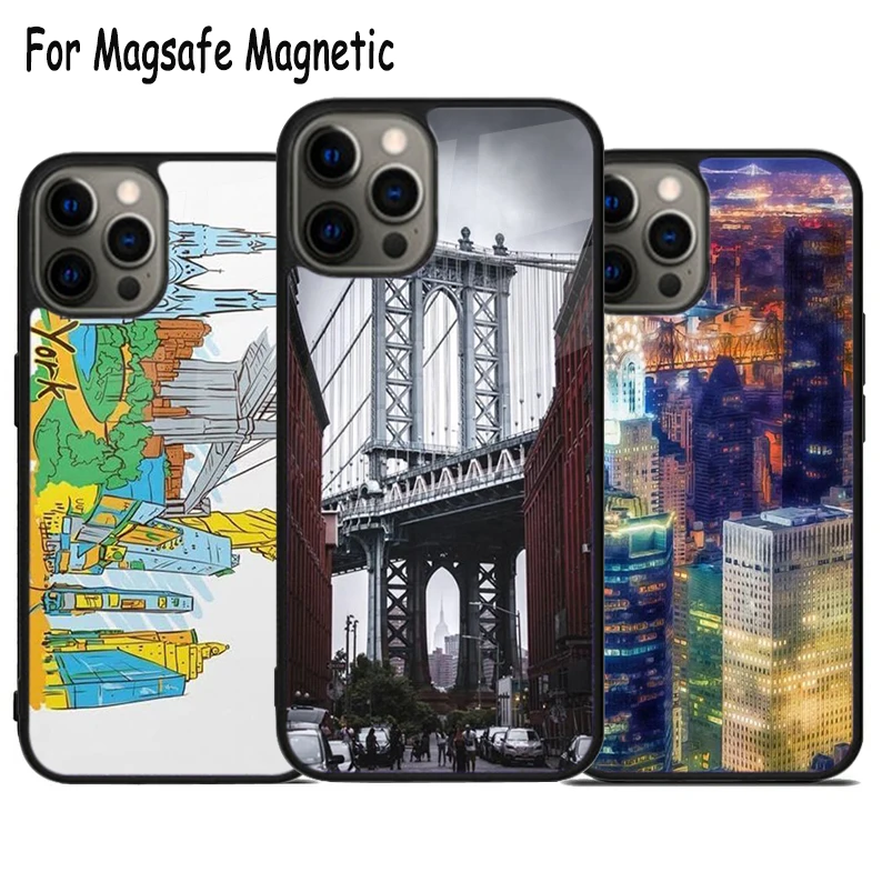 

New York United States Wireless Charge Magsafe Phone Case For iPhone 15 16 14 13 11 12 Pro Max Plus Magnetic Bumper Cover