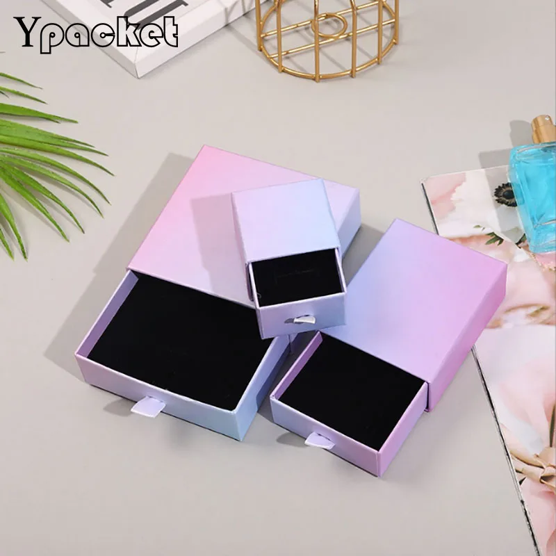 

Gradually Changing Color Jewelry Organizer box Engagement Ring For Earrings Necklace Display Gift Drawer Box 30Pcs/Lots