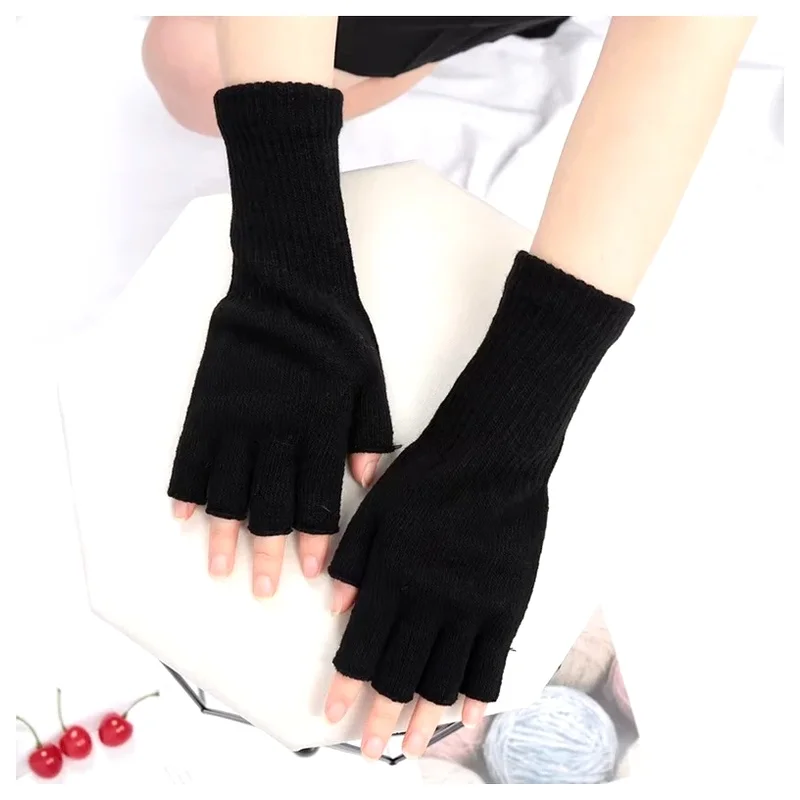 Thermal Warm Black Elastic Gloves Fingerless Fashion Cozy Knitted for Men Women Riding Writing Driving Winter Mittens Gloves