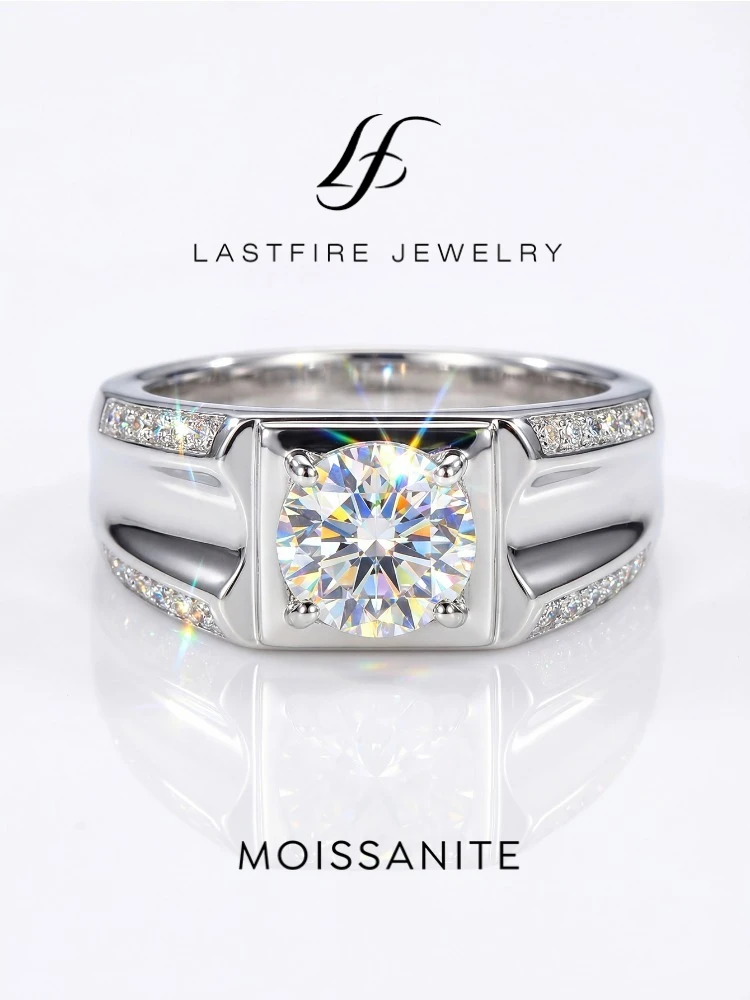  Shiny 1CT Moissanite Diamond Solitaire Marriage Rings for Men Original 925 Sterling Silver Engagement Luxury Fine Jewelry