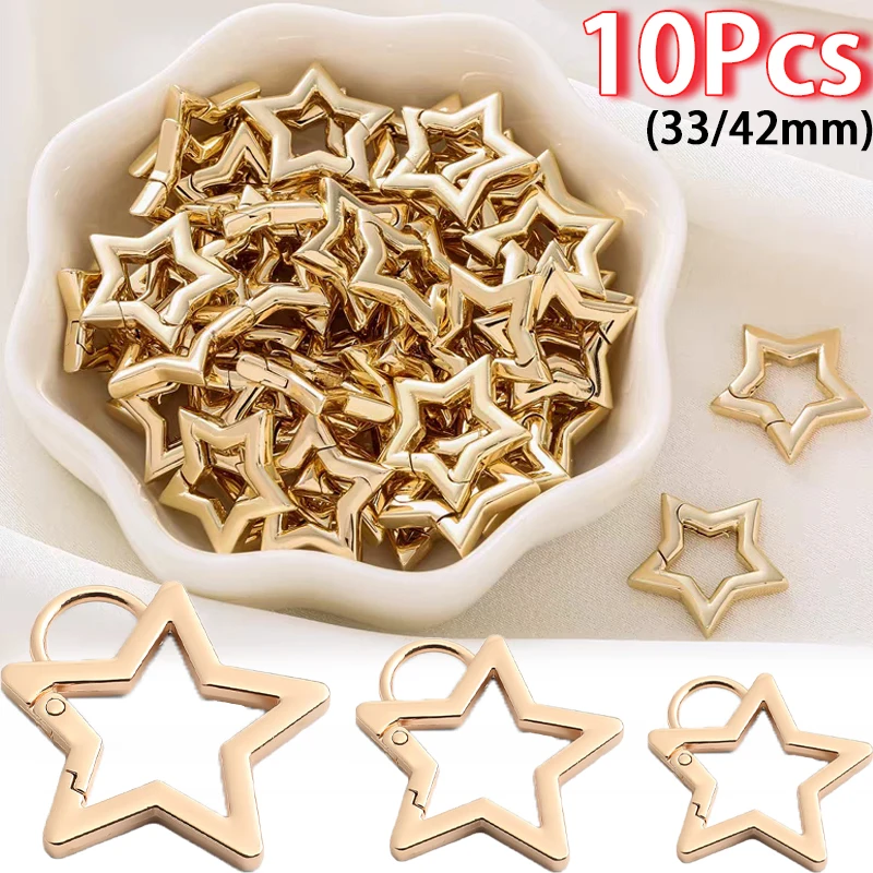 

10Pcs Openable Five-pointed Star Keyring Metal Pentagram Spring Gate Key Chain Buckles DIY Bag Snap Carabiner Clips Hooks