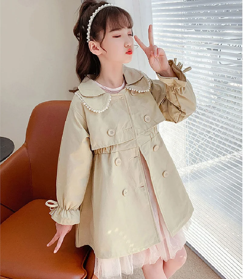 

Girls Trench Coat Spring Big Kids Windbreaker Jackets Autumn Teenagers Clothing Fashion Children Mid-Length Outerwear 5-14 Years