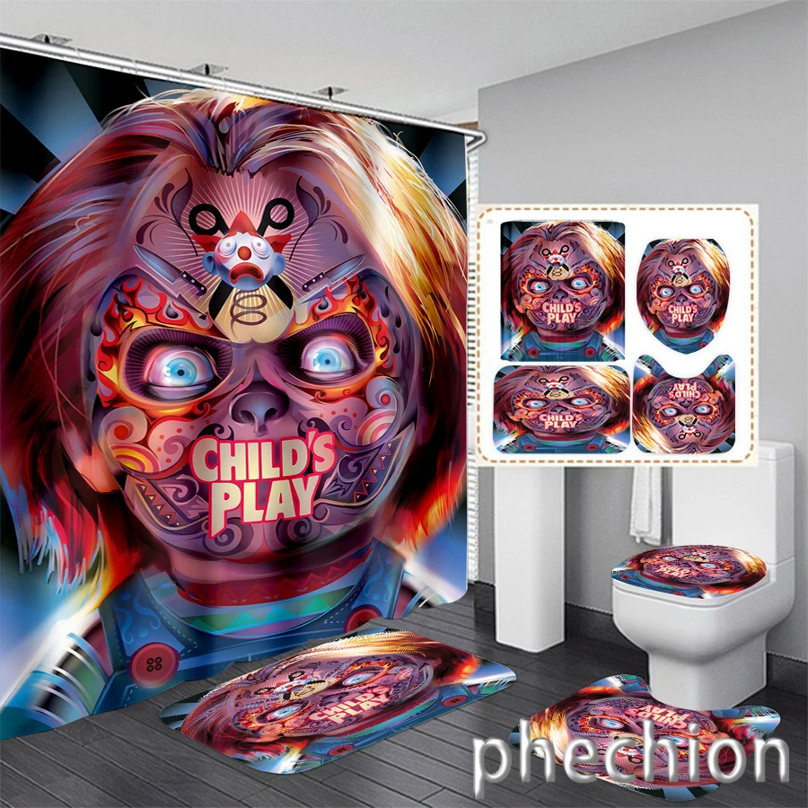 New 3D Print Chucky Shower Curtain Waterproof Bathroom Curtain Anti-slip Bath Mat Set Toilet Rugs Carpet VR62