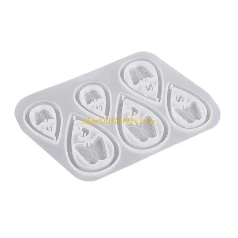 N5KE Jewelry Resin Molds Water Drop Silicone Mold with Hanging-Hole Butterfly Shells Earring Pendant Mold Jewelry Casting