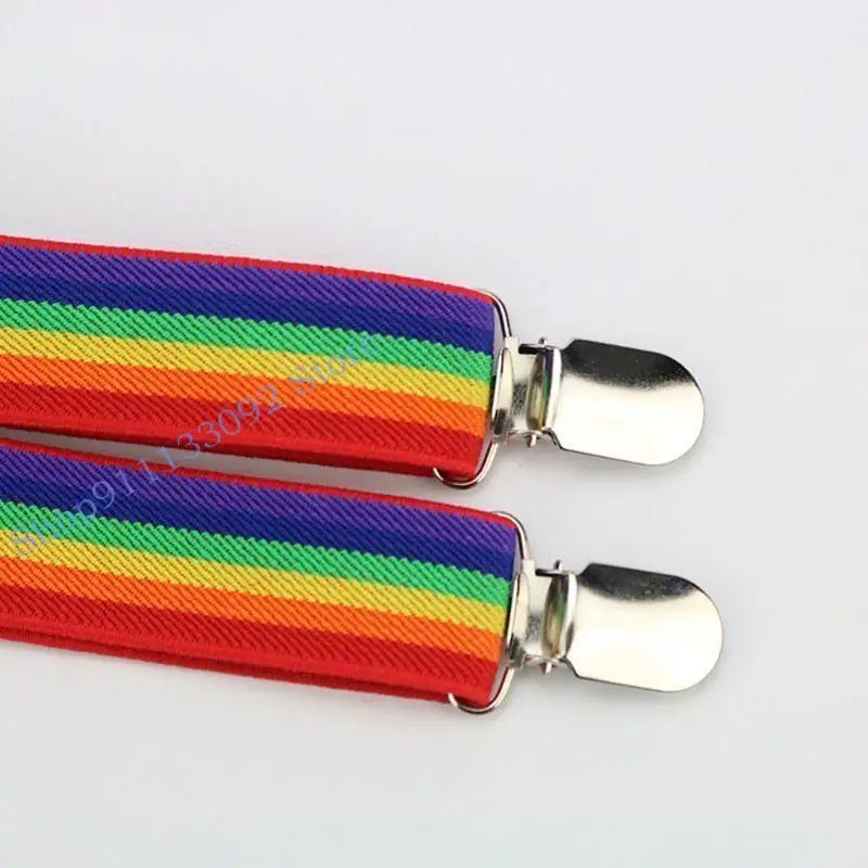 H9ed Warna -warni Striped Strap Rainbow Bib Pants Straps Clip Adult Unisex Suspender Buc