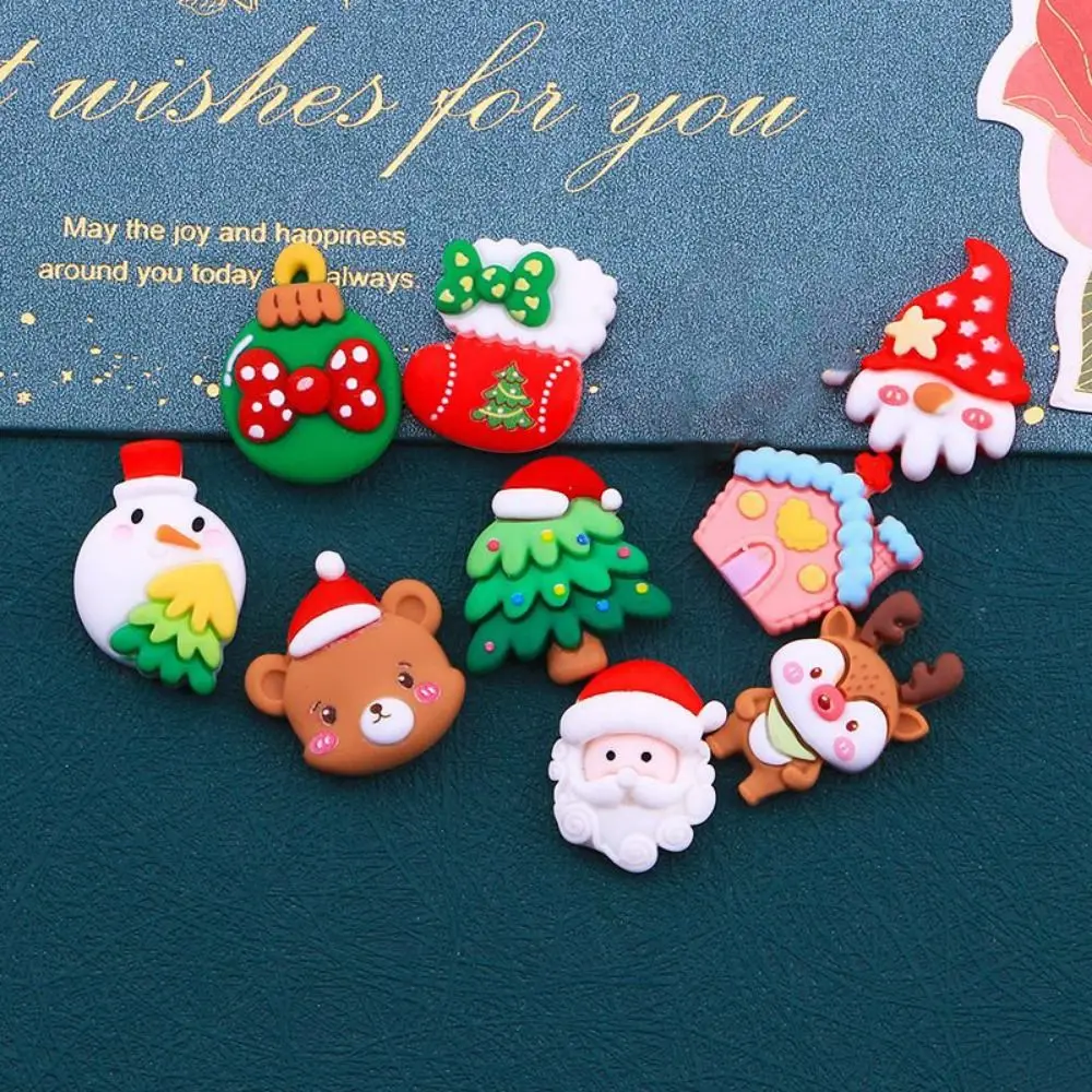 10Pcs Handmade Christmas Fridge Ornaments Resin Art Cute Christmas Fridge Materials Cartoon DIY Resin Accessories Living Room