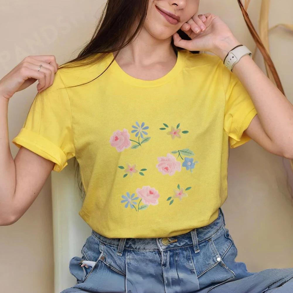 

Women's Y2K Graphic Cotton T-Shirt Casual Basic Comfortable Tee Essential Everyday Top Ocean Shell Style Refreshing Mood Flower