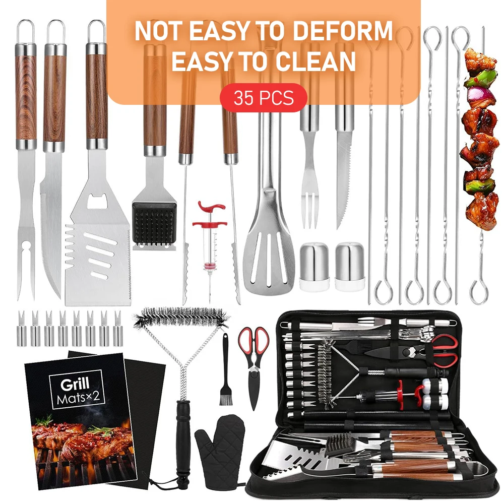 

Набор инструментов для барбекю, набор инструментов для гриля из нержавеющей стали, набор аксессуаров для барбекю с сумкой для хранения для приготовления пищи на открытом воздухе, кемпинга, вечеринки на заднем дворе