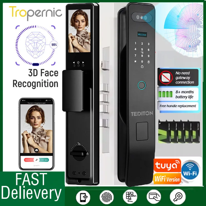 

Tuya 3D Face Real-time Intercom Smart Door Lock Security Camera Intelligent Fingerprint Password Biometric Electronic Key Unlock