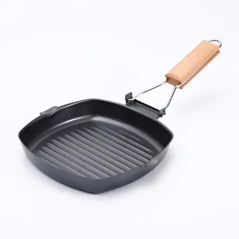 캠핑 다이 캐스트 주방 사각 그릴 및 핫팟 바베큐 팬, 붙지 않는 철판, 접이식 손잡이 그릴 팬 캐스트 다리미 조리기구