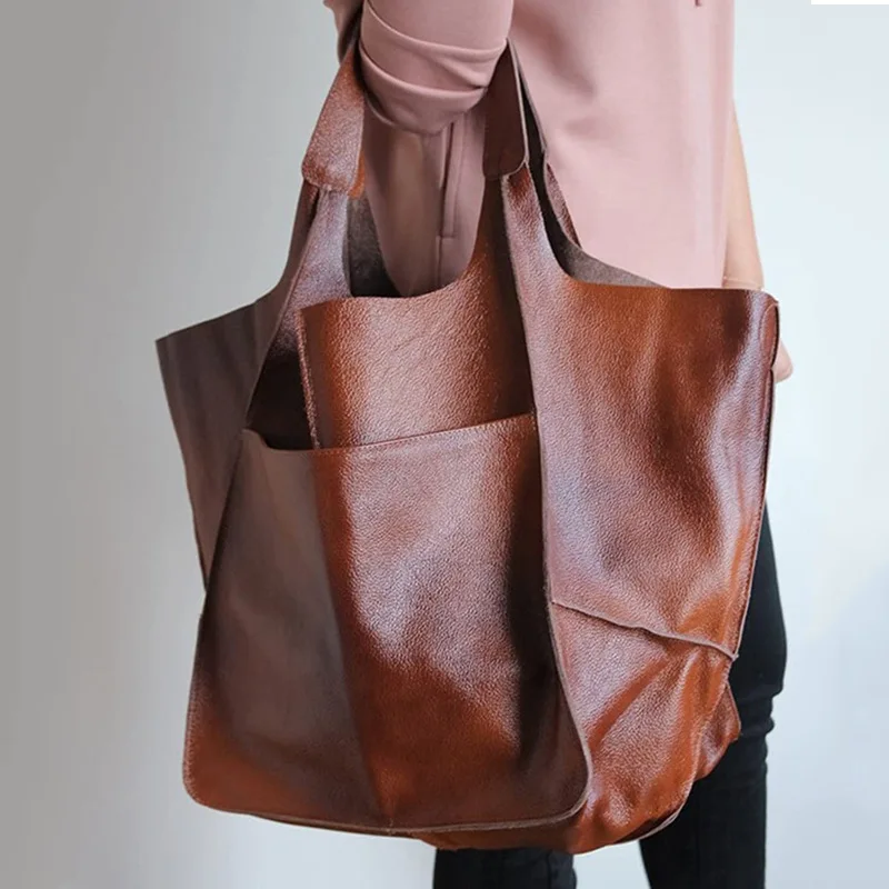 2024 Best-selling New Retro New Simple Large Bag Soft Leather Large Capacity Single Shoulder Tote Women's Bag Handbags Purse