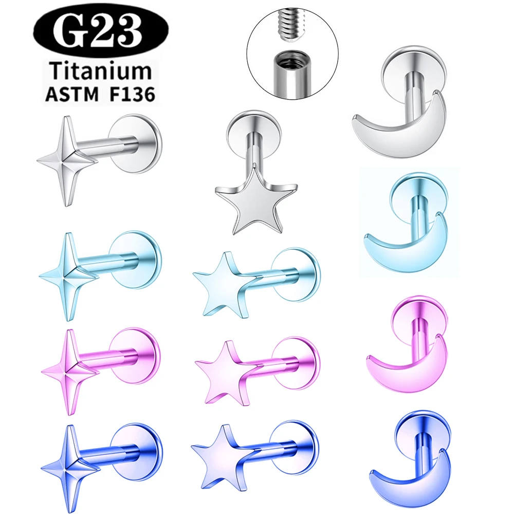 Implantatgeeigneter ASTM F136 Titan 16G Labret Ohr-Lippen-Piercing Nasenstecker, eloxierter Schmuck, innenliegendes Gewinde, für Knorpel und Tragus – Detail 5