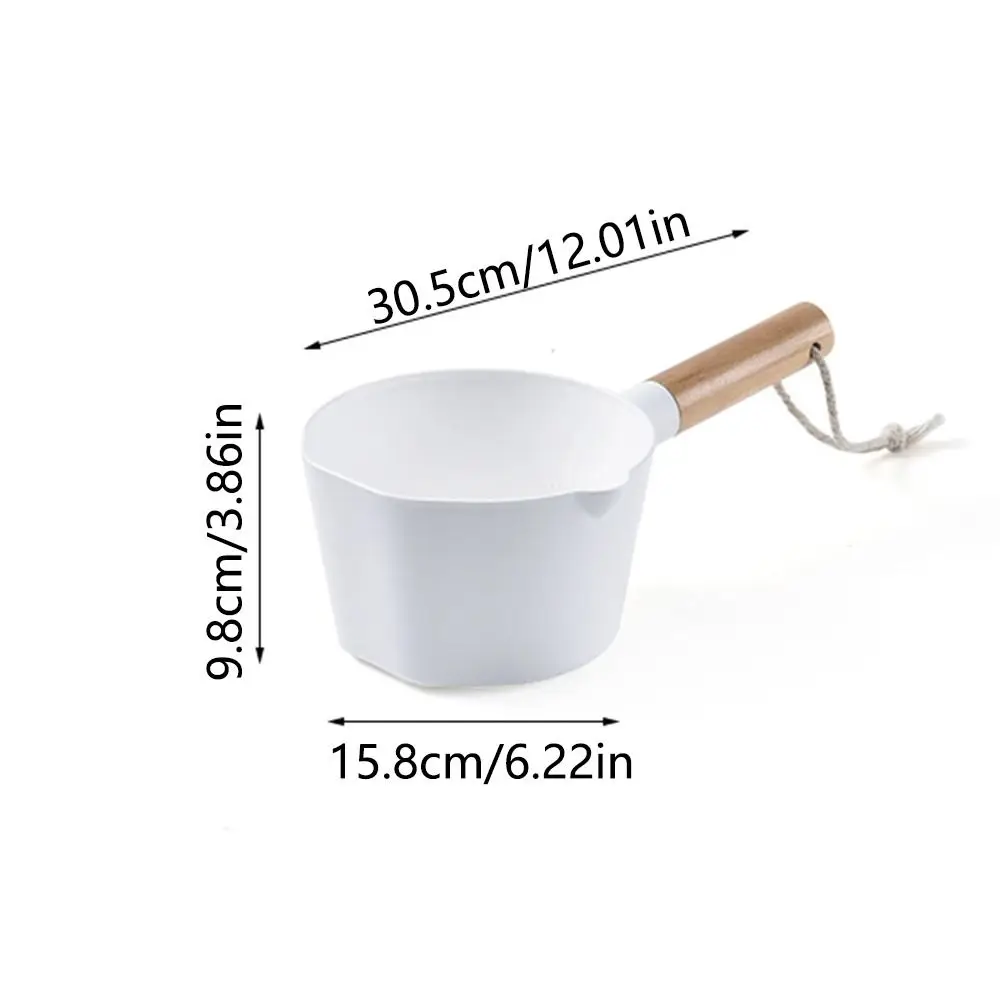 Long Wooden Handle Water Ladle Larger Capacity Hanging Lanyard Water Scoop Durable Thick Plastic Bathing Pitcher Kitchen