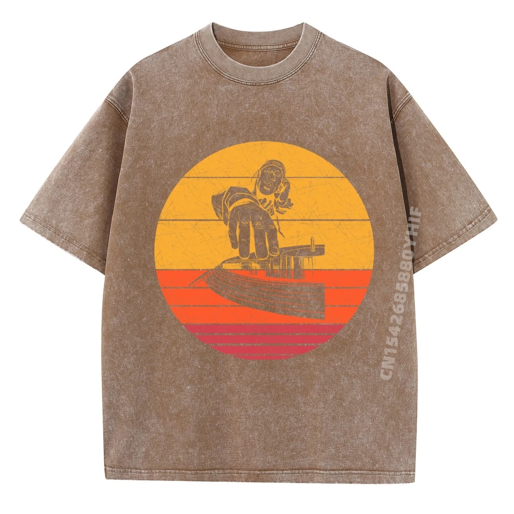 

Retro DJ Disc jockey Vintage Loose Tops & Tees Boyfriend Funny Printed Tees Oversized Tshirts Vintage Washed Tops Tees
