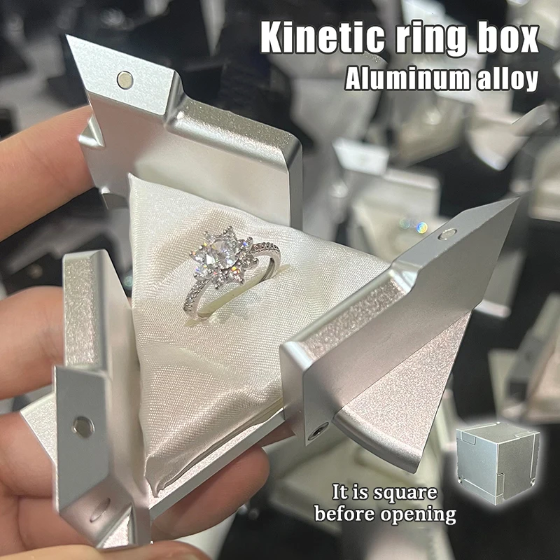 Aluminum Alloy Kinetic Energy Ring Box Rotating Mechanical Deformation Jewelry Storage Display Box Creative Proposal Gift Boxes