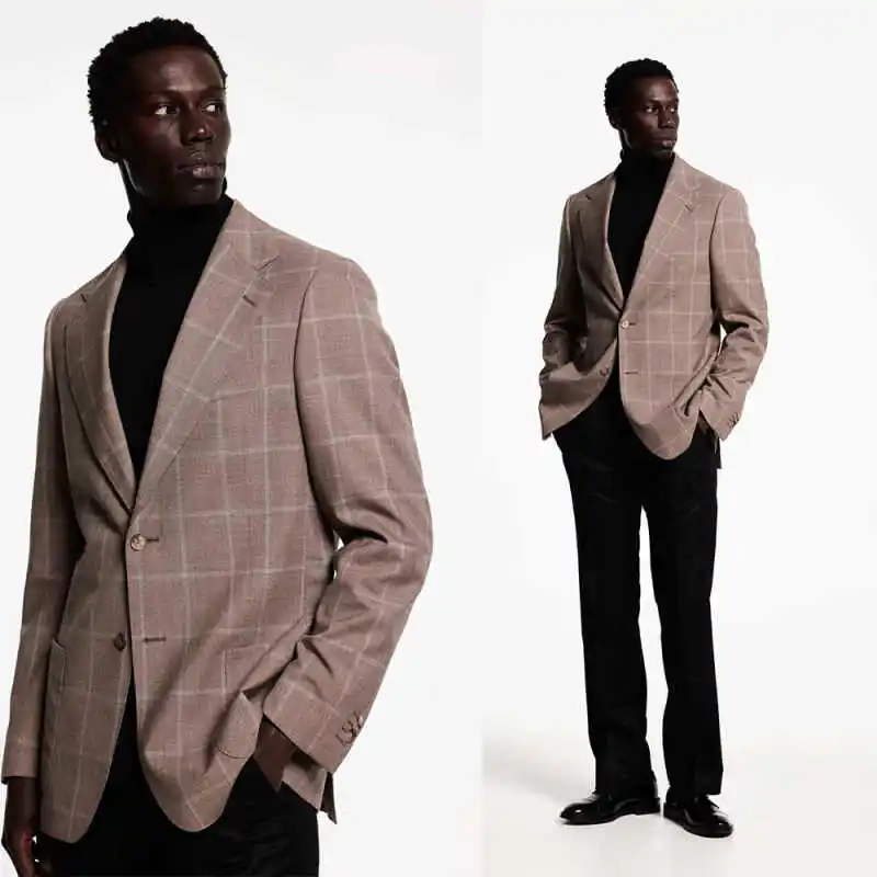 

Casual Check Men Suits 2 Piece Set Jacket Pants Notched Lapel Wedding Tuxedos Fashion Students Groom Wear Party Suit Customized