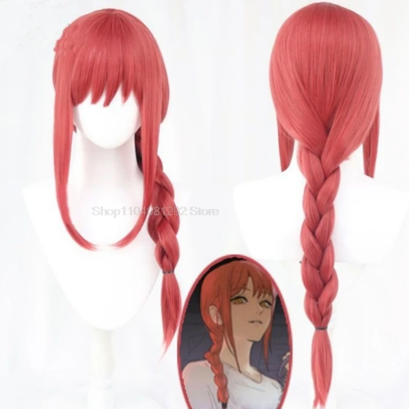 Anime Makima parrucca Cosplay motosega uomo lungo rosa rosso parrucche intrecciate resistente al calore capelli sintetici Halloween Party parrucche del cuoio capelluto