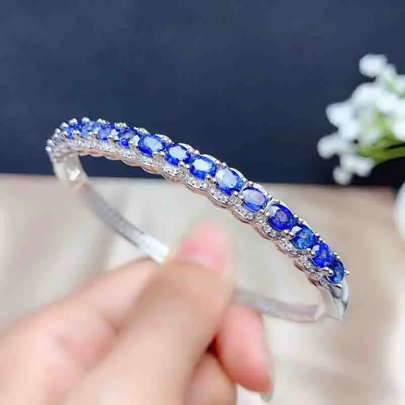 

Natural Sri Lanka Sapphire Bracelet S925 Silver Top Quality Jewelry True Blue Gemstone Carrying Certificate