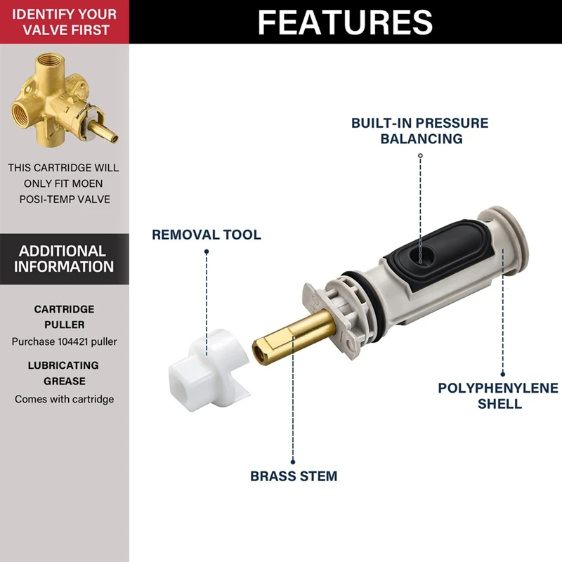 Kartrid Pengganti 1222 Baru 2025 Dengan 116653   Kit Adaptor Pegangan untuk Moen, Kompatibel dengan Satu Keran Suhu Posi Pegangan
