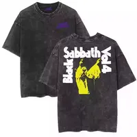 2025 Men Women Washed Short Sleeve Black Sabbath Band Photo To Make Old Washed American Retro Batik Loose Short Sleeve T-shirt