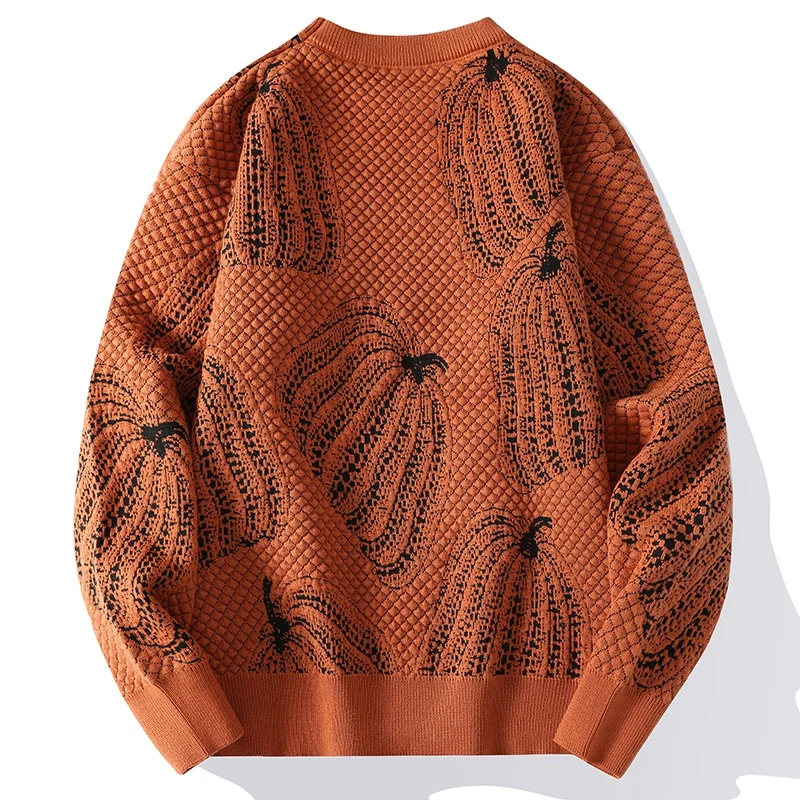 2023 New Fall Winter Top Quality Fashion Pumpkin Printed Christmas Pullovers Korean Design Mens Sweaters Thick Warm Sweater Men