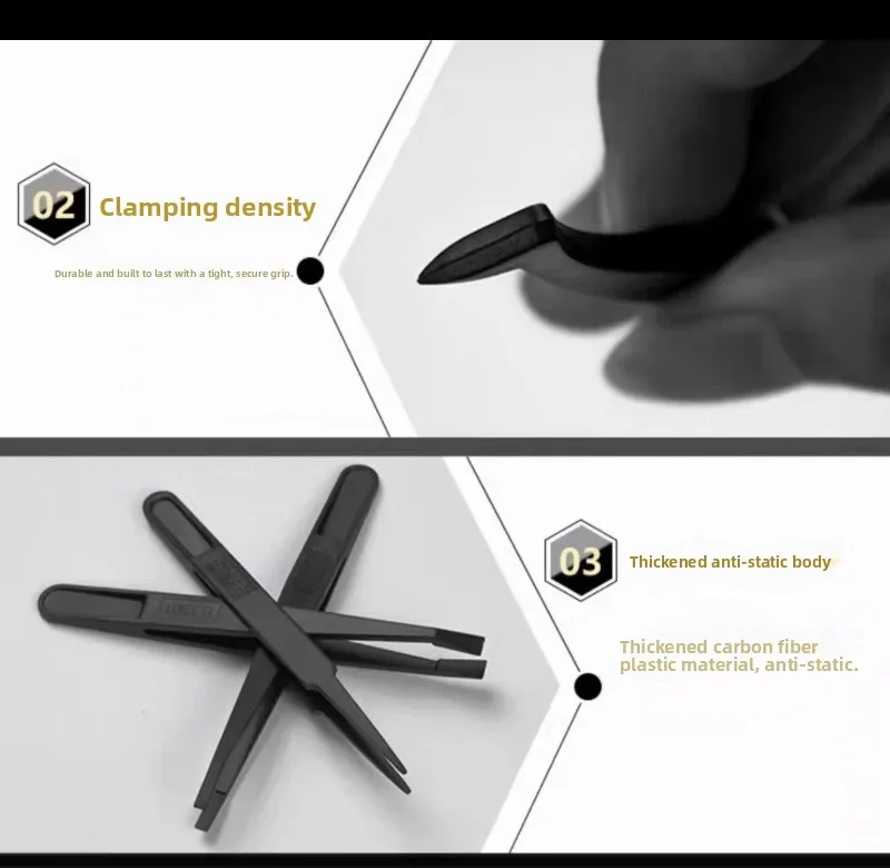 Anti Static Carbon Fiber Electronics Tweezer JZD Non Magnetic Plastic Tool Pointed Bent Tip Component Handling Factory Price