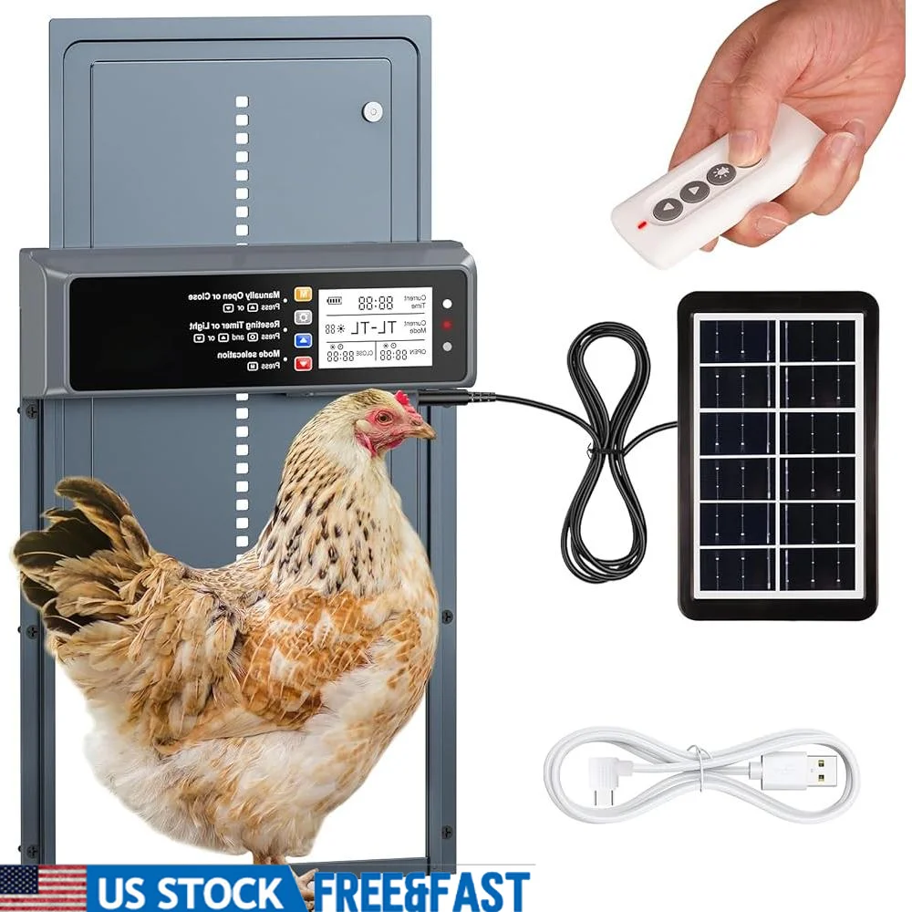 

Автоматическая дверь курятника на солнечной энергии с ЖК-таймером, датчик освещенности, защита от защемления, безопасная, простая установка, птица из алюминиевого сплава