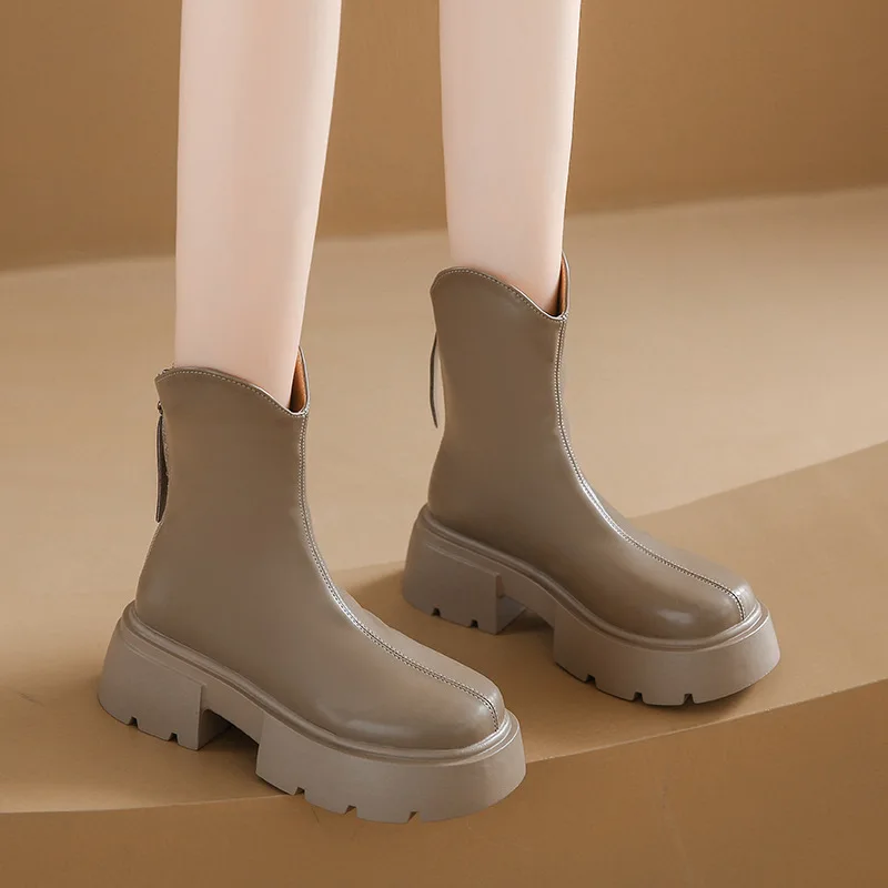 Botines de plataforma para mujer, botines a la moda con suela gruesa y punta redonda, botas cortas, botas de invierno para motocicleta