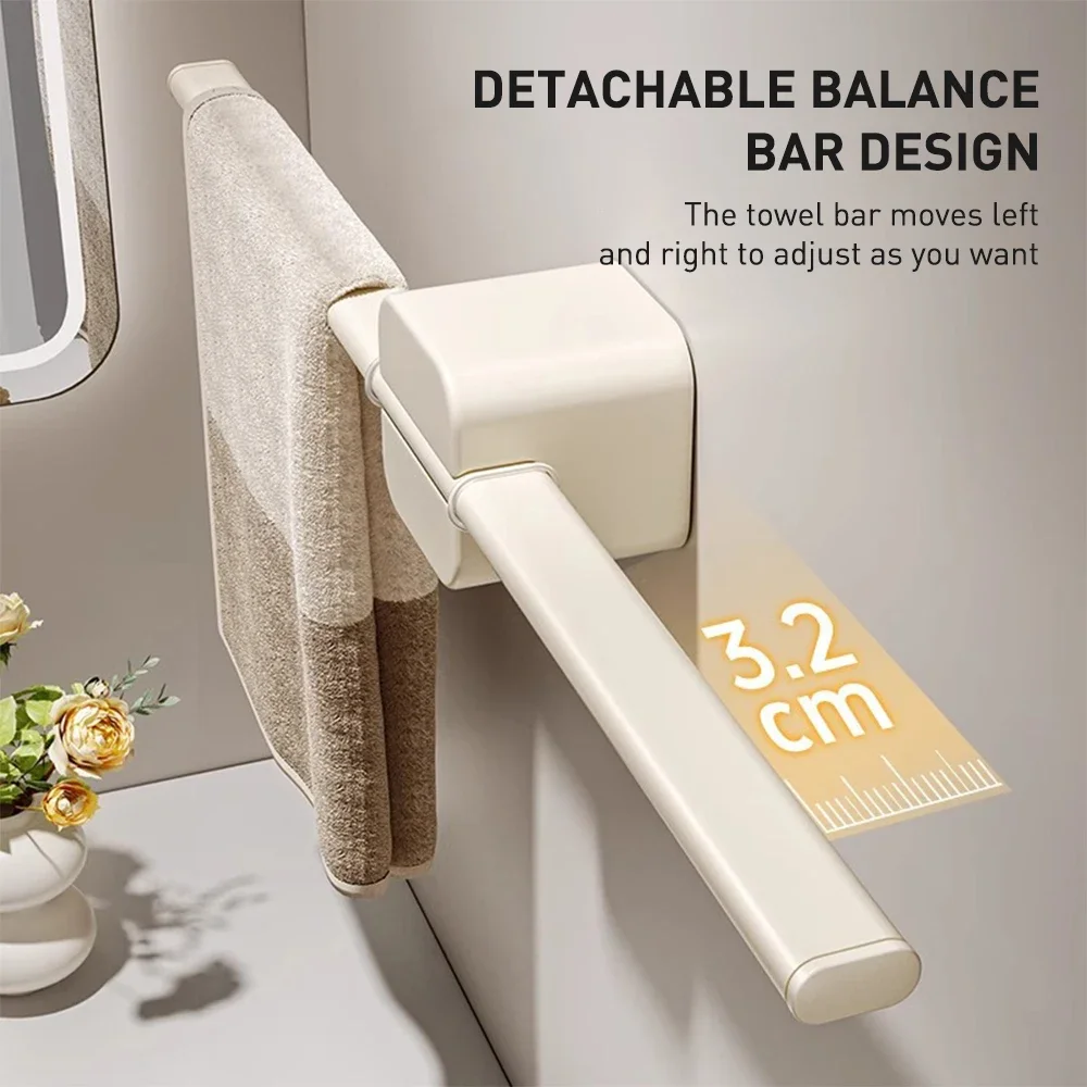 

Hanging Pole Balance Bar Gadgets Single Rod Towel Holder No Hole Wall Mount Towel Shelf Cream White Bathroom Towel Bar