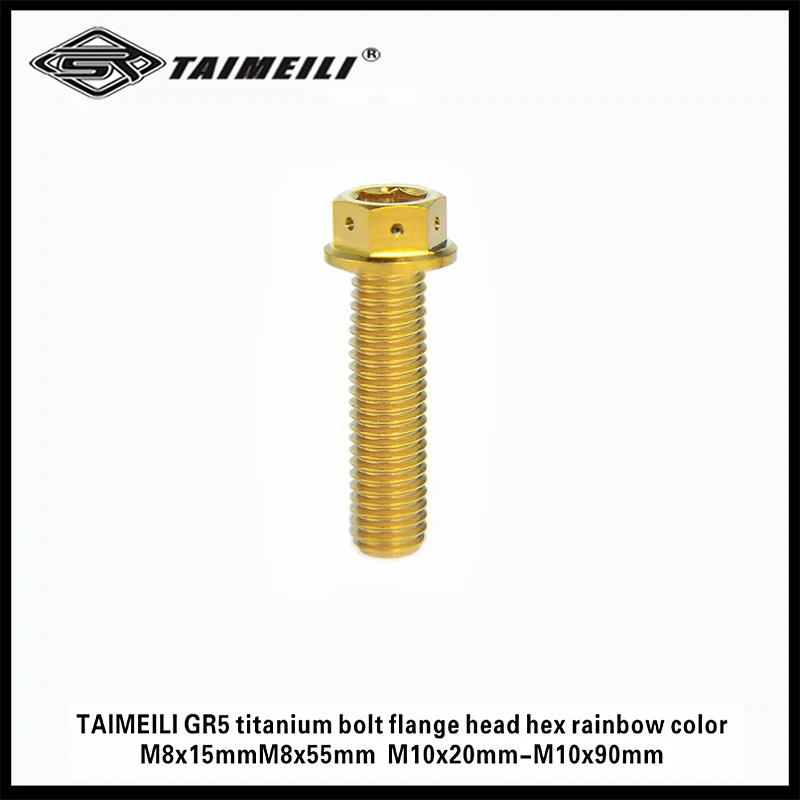 TAIMEILI GR5 Titanium Bolt Flange Head Hexagonal Gold M10/M8x15-70mm Motorcycle Repair Screw Transformation Screw
