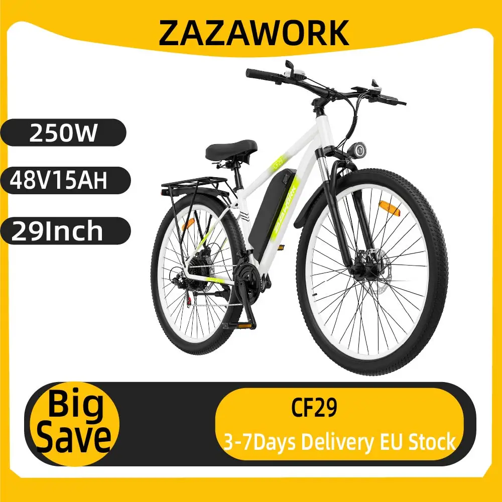 Vélo électrique adulte ZAZAWORK CF29, moteur 250W, batterie 48V15AH, vélo électrique pour trajets urbains, pneus tout-terrain 29*2.1 pouces, E-Bike