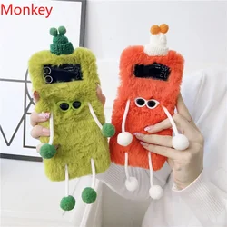 Fashion Sunglasses Fur Plush Phone Case For Samsung Galaxy Z Flip 1 2 3 4 5 6 ZFlip5 5G Cute Warm Winter Fluffy Back Cover Cqoue