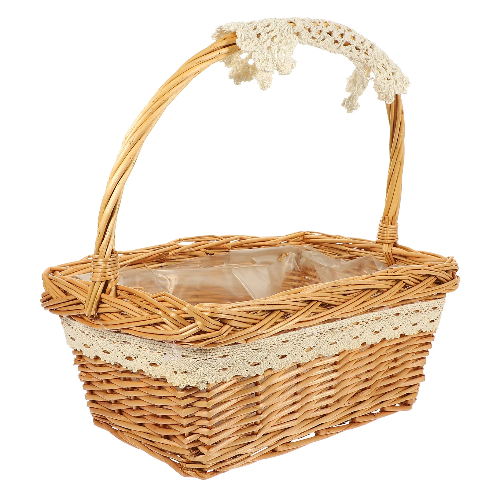 

Multipurpose Rattan Storage Basket Hand-Woven Natural Wood Color Flower Holder for Wedding Decor Picnic Fruit Table Centerpiece