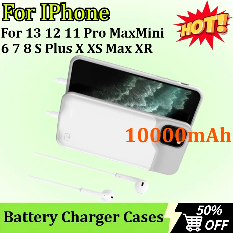 

10000mAh Battery Charger Case for IPhone 13 12 11 Pro MaxMini 6 S 7 8 Plus X XS Max XR Power Bank Charging Case with Audio