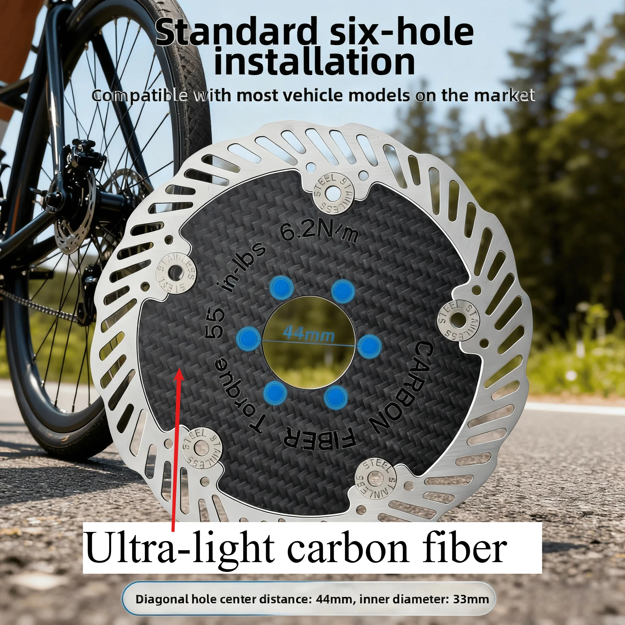 

Carbon Fiber Road Bicycle Brake Disc 140/160MM 6 Nails/Center Lock Ultra-light Carbon Fiber Braking Disc Bike Brake-Rotors