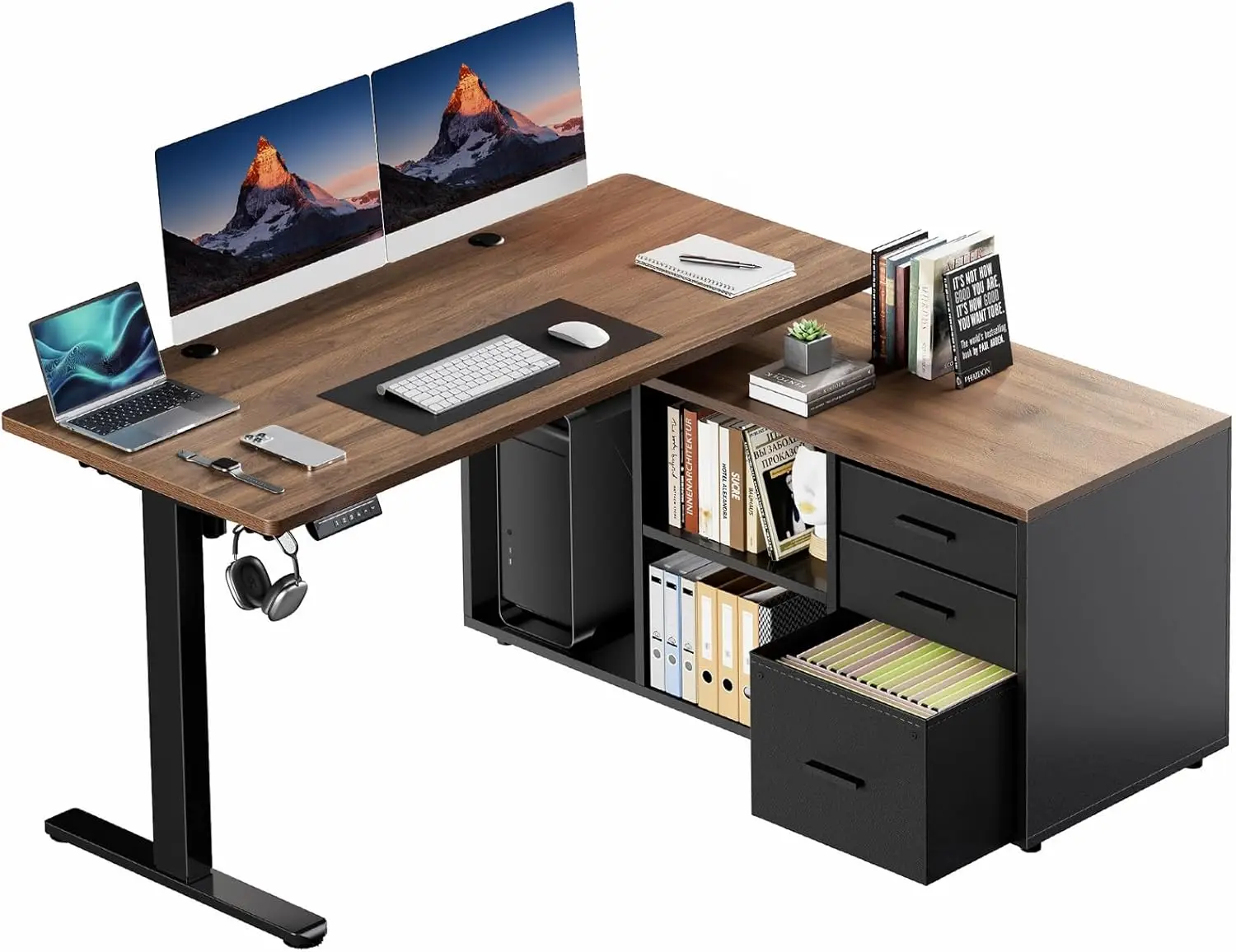 

L Shaped Standing Desk, Electric Executive Desk with Drawers, Adjustable Height Stand Up Desk, 55″ x 23.6″ One-Whole Piece