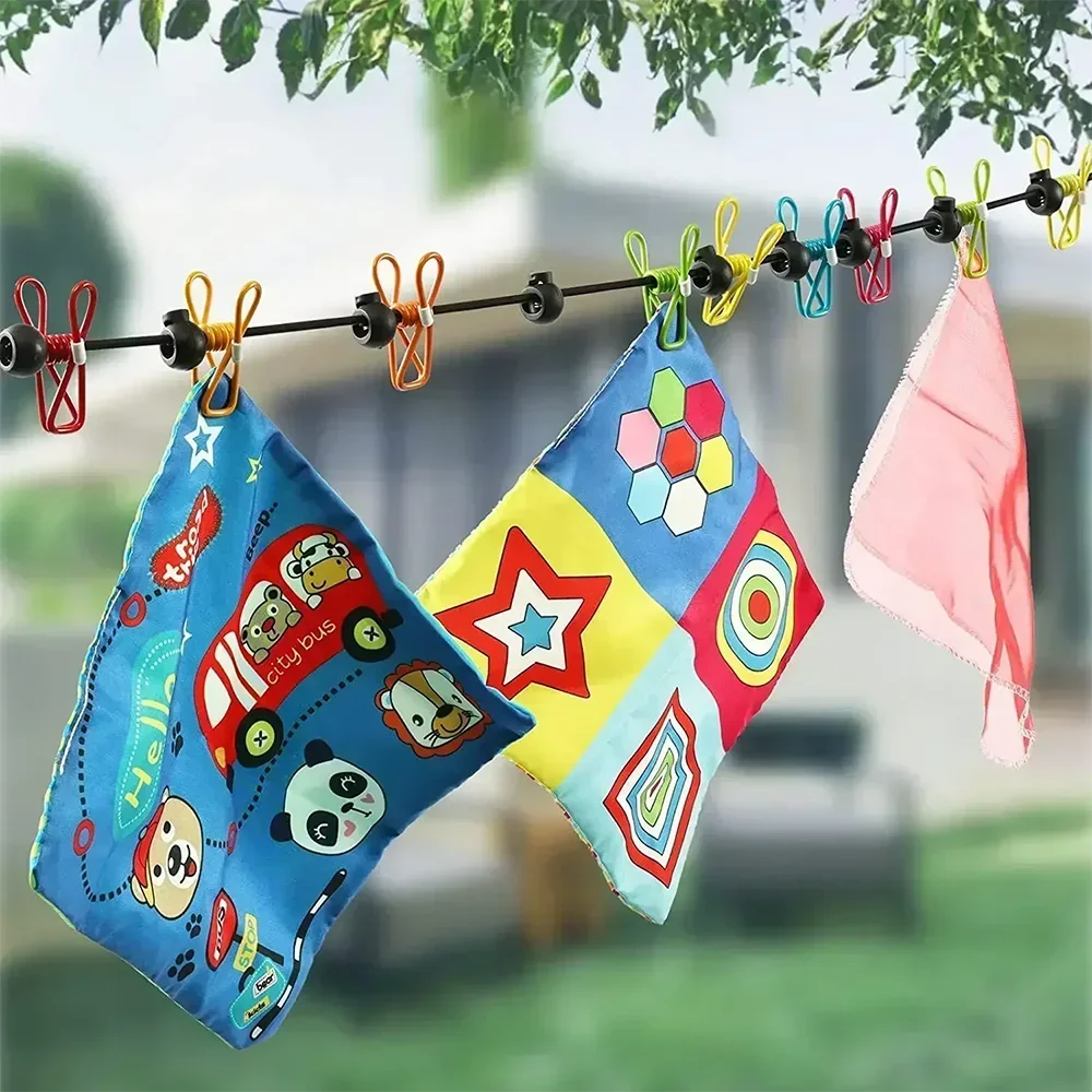 

Portable Elastic Travel Clothes Rack Windproof Outdoor Clothesline with 12 Clips Laundry Drying Line for Backyard Balcony